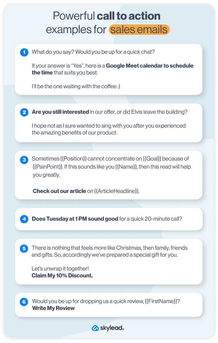 Image of Call To Action examples to use in sales emails
