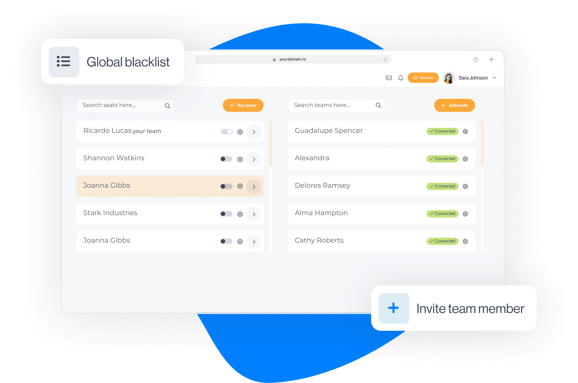 Image of Skylead dashboard with user's accounts and seats