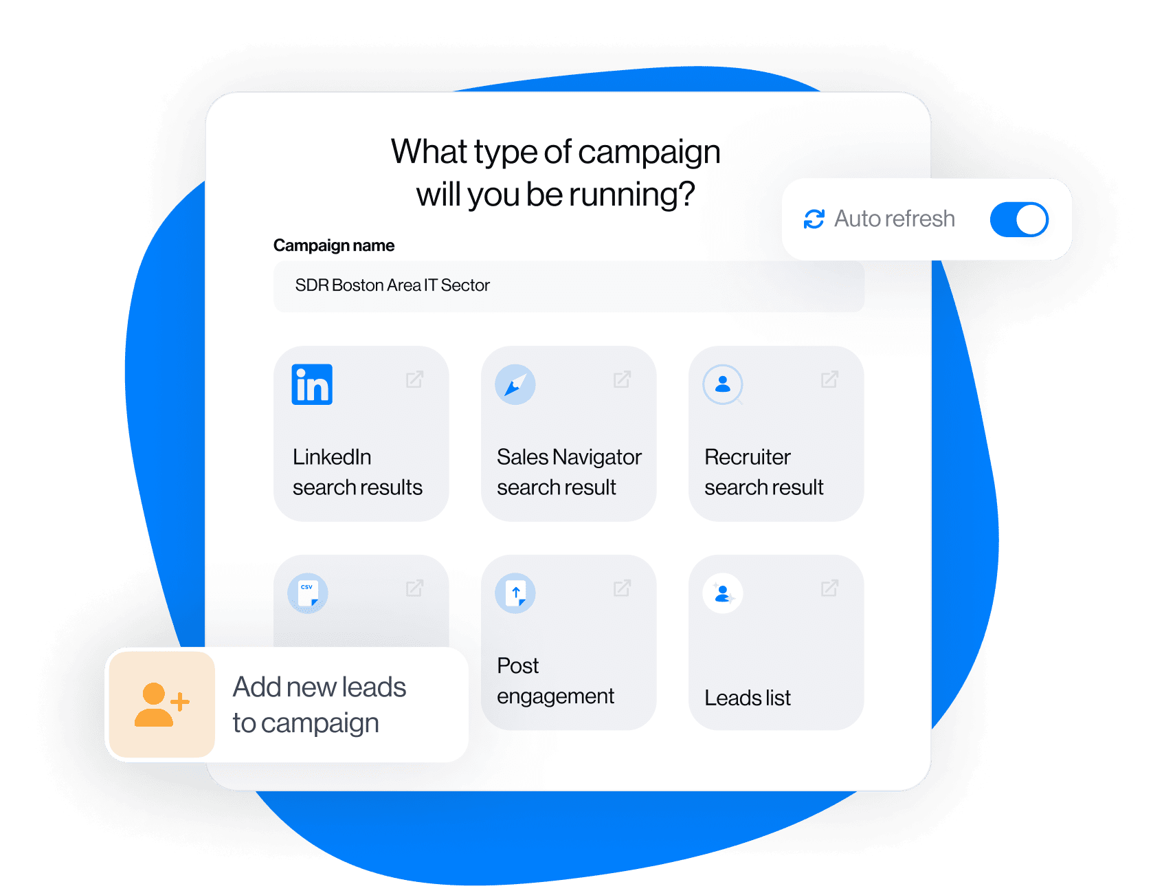 Image of Skylead's campaign creator step 1 - choosing the lead source