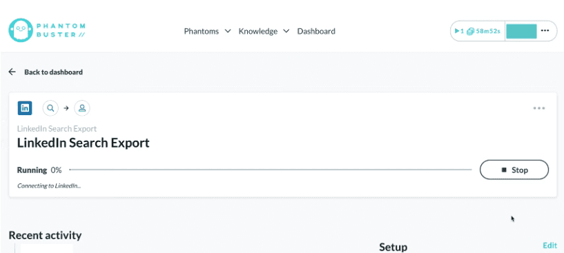 Phantombuster LinkedIn bot interface screenshot