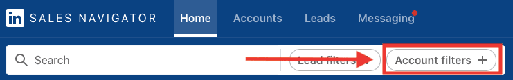 Sales Navigator homepage, Accounts filters