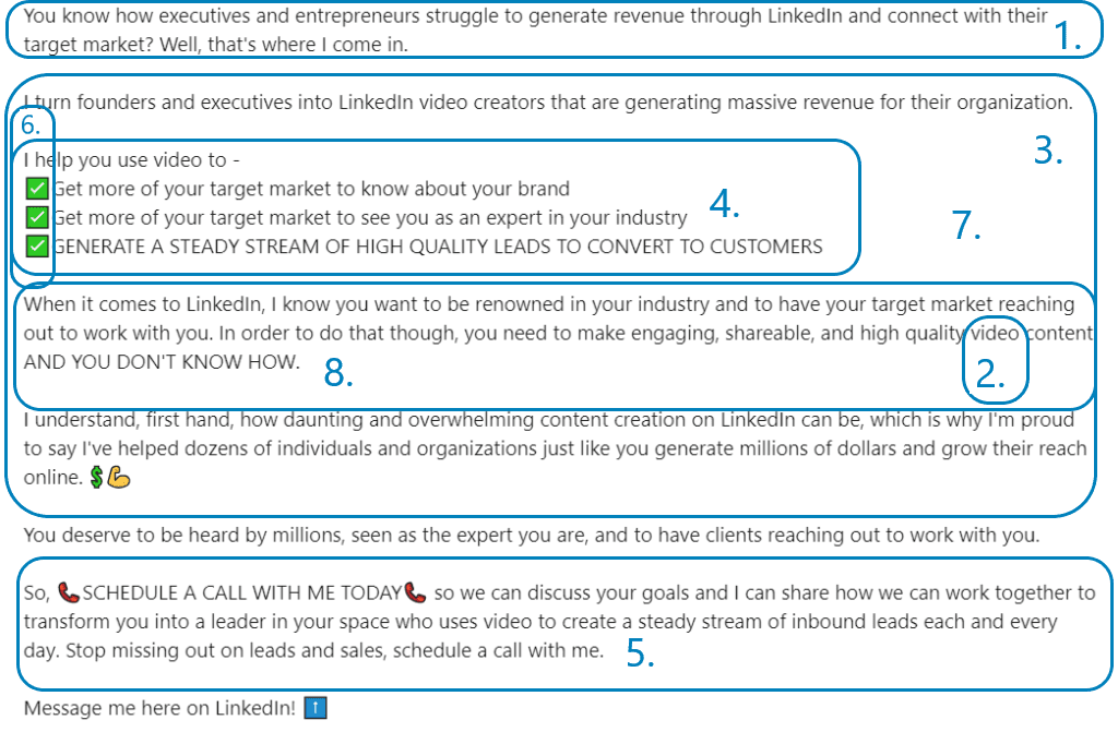 LinkedIn summary examples for sales showing value