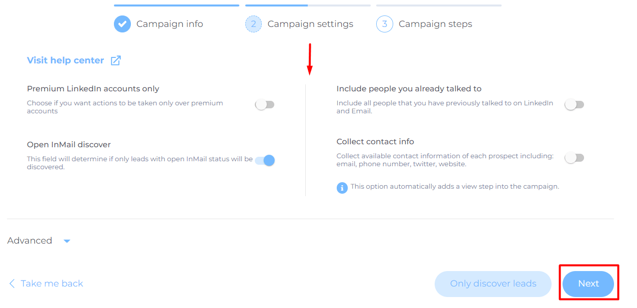 Image of campaign creation step 3 to grow LinkedIn network using sales engagement platform