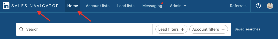Image how to head back to Sales Navigator homepage