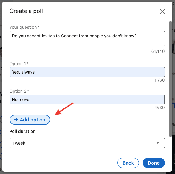 Find leads on LinkedIn, Image of how to create a poll
