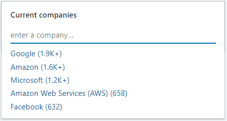 Image of Current Companies filter in LinkedIn Recruiter search filters to find employees