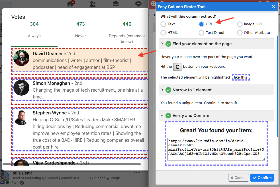 Image explaining how to create URL in Data Miner step 5