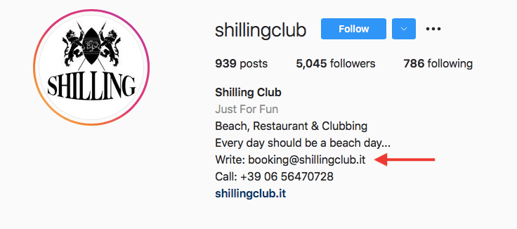 How to find someone's email address on Instagram, Image of the bio section