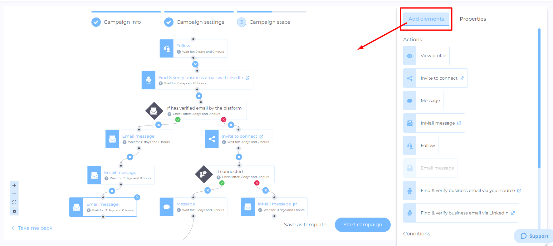 Image of LinkedIn Automation & Cold Email software smart sequence creation, outreach campaign step 4