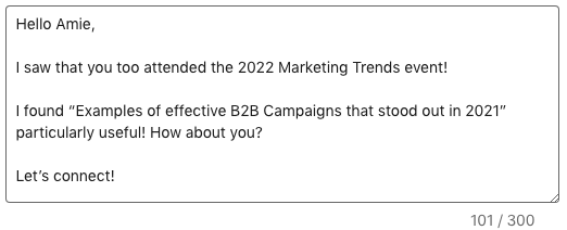 LinkedIn Message Template For Reaching Out To Leads Who Attended The Same Event, Invite To Connect