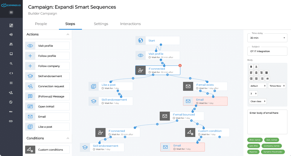 Image of one of LinkedIn automation tools, Expandi smart sequence builder