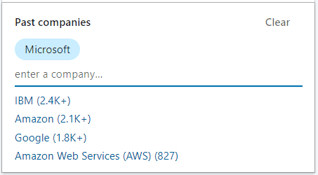 Image of Past Companies filter in LinkedIn Recruiter search filters for finding employees