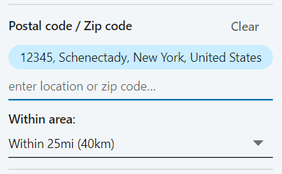 LinkedIn Recruiter search filters, Image of Postal and Zip code filter to find employees 