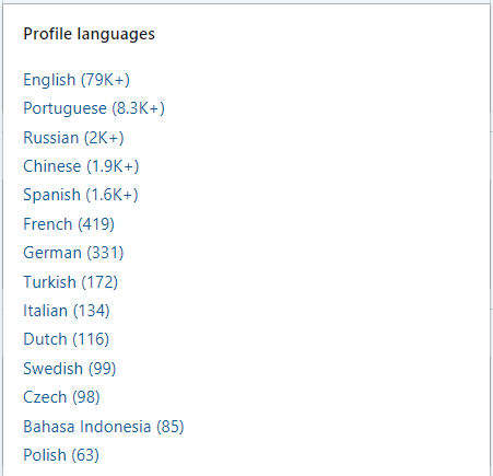 Image of Profile Language filter in LinkedIn Recruiter search filters to find employees