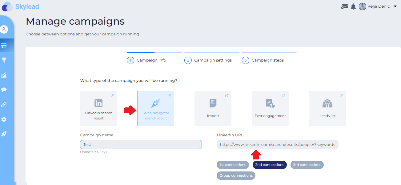 Using B2B buyer persona for sales and lead generation, Image of Skylead campaign creator