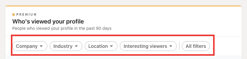 Who's viewed your profile filtering options