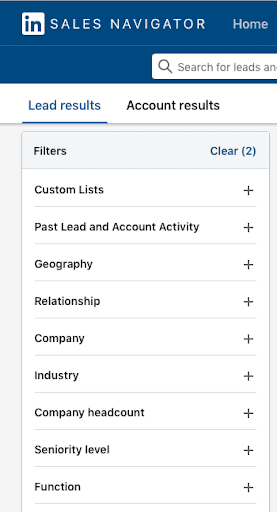 Sales Navigator leads filters 