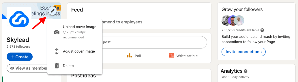 How to change your LinkedIn background photo, LinkedIn company page, desktop