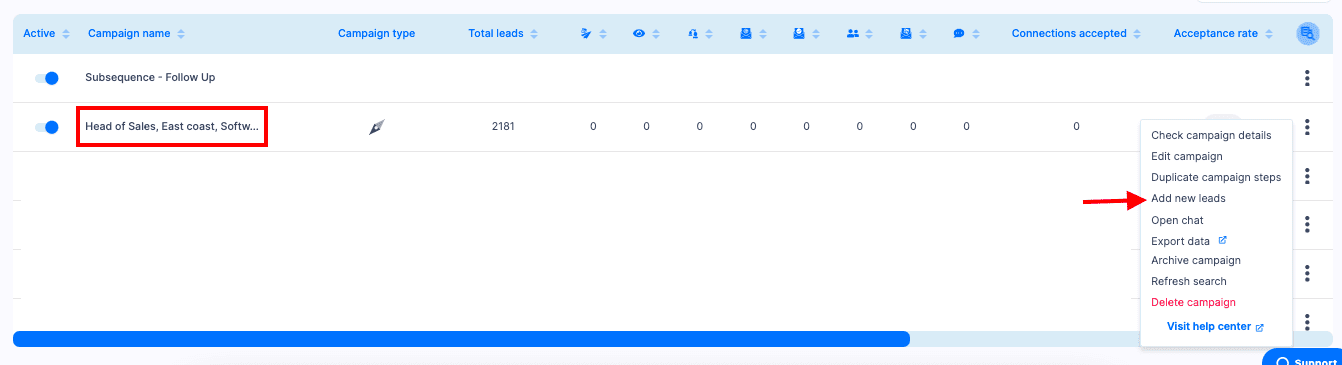 How to add new leads to an ongoing campaign in Skylead