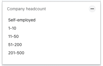 Sales Navigator filter, company headcount 