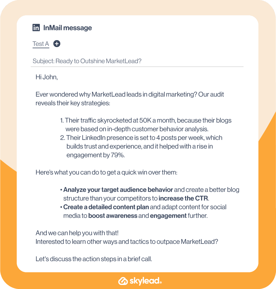 Competitor analysis InMail message example