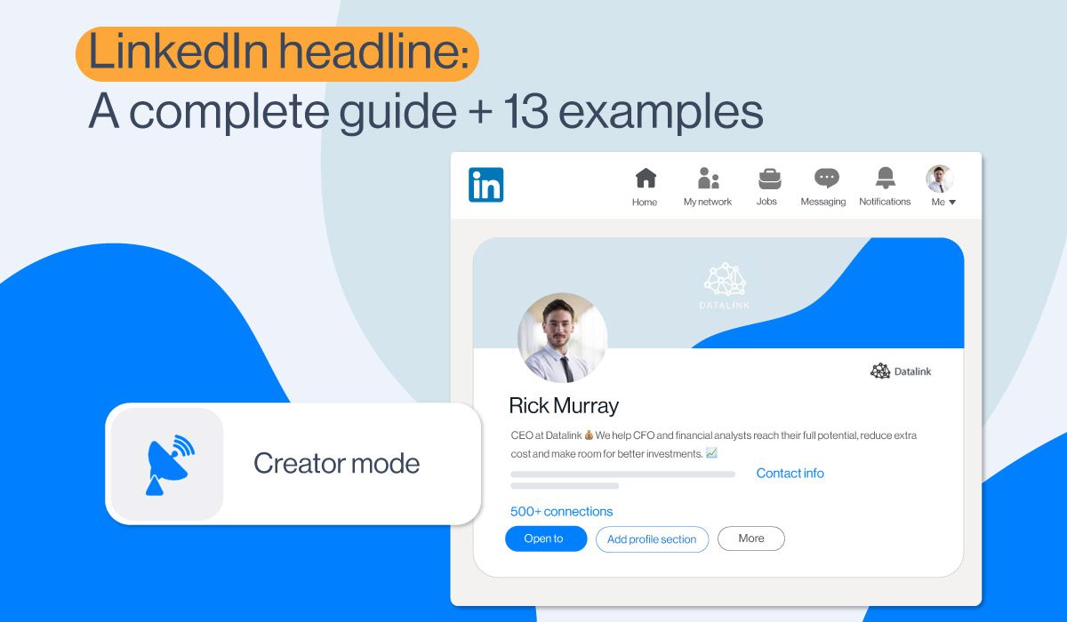 LinkedIn Headline examples, cover visual